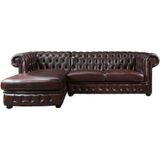 Chesterfield hoekbank BRENTON - 100% buffelleer - Kersenrood - Hoek links