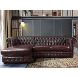 Chesterfield hoekbank BRENTON - 100% buffelleer - Kersenrood - Hoek links