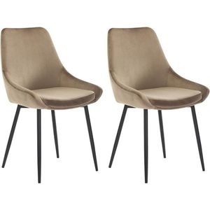 Set van 2 stoelen MASURIE - Fluweel - Taupe L 49 cm x H 85.5 cm x D 56 cm