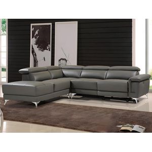 LINEA SOFA Elektrische relaxhoekbank van leer PASCALINE - Antraciet - Hoek links L 277 cm x H 96 cm x D 244 cm