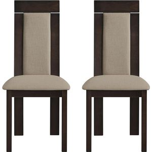 Set van 2 stoelen BELINDA - Massief beuken en stof - Notenkleur en beige