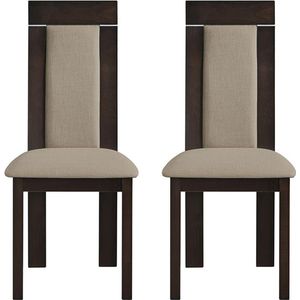 Set van 2 stoelen BELINDA - Massief beuken en stof - Notenkleur en beige L 47 cm x H 103 cm x D 55 cm