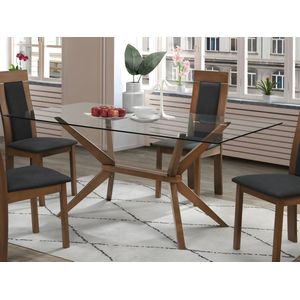 Eettafel BELINDA - 6 personen - Gehard glas en beukenhout L 180 cm x H 75 cm x D 90 cm