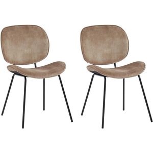 Set van twee stoelen SABINE - Fluweeleffect en metaal - Beige L 52 cm x H 81 cm x D 62 cm