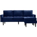 FLEUET Omkeerbare Hoekbank van Fluweel - Gecapitonneerd en Fluweelzacht - Grijs, Donkerblauw of Oudroze - L200 x B82/144 x H84 cm