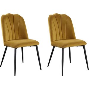 Set van 2 stoelen ROSARIO - Fluweeleffect en zwart metaal - Geel L 66 cm x H 88 cm x D 46 cm