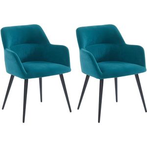 Set van 2 stoelen HEKA - Met armleuningen - Stof en metaal - Blauw L 59.5 cm x H 78 cm x D 61 cm