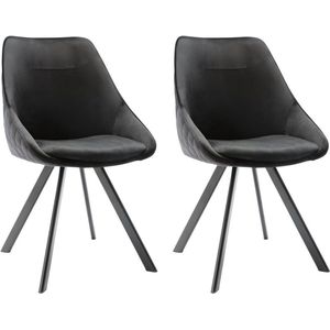 Set van 2 stoelen VIENNA - Fluweel en metaal - Zwart L 50 cm x H 83 cm x D 61 cm