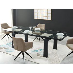 Vente-unique Uitschuifbare eettafel LUBANA - Gehard glas en metaal - Zwart - 8 tot 10 personen L 270 cm x H 75 cm x D 100 cm