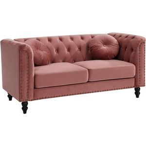 TURNER Tweezitsbank van fluweel - Oudroze | Inclusief sierkussens en chesterfield design