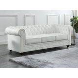 Driezitsbank van buffelleer CHESTERFIELD - Wit L 205 cm x H 72 cm x D 88 cm