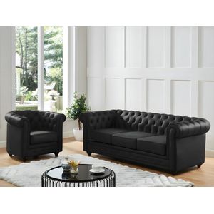 Fauteuil van buffelleer CHESTERFIELD - Zwart L 82 cm x H 72 cm x D 78 cm