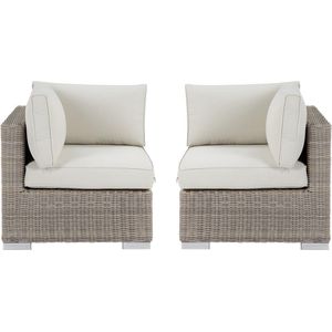 MYLIA Set van 2 hoeken in gevlochten hars met witte kussens - BUSAN ban MYLIA L 76 cm x H 67 cm x D 76 cm