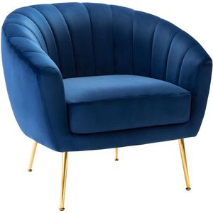 Vente-unique Fauteuil van fluweel PABLITO - Nachtblauw L 87 cm x H 79 cm x D 73 cm