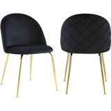 Set van 2 stoelen MELBOURNE - Fluweel en goudkleurig metaal - Zwart L 50 cm x H 77 cm x D 55 cm