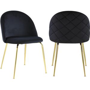 Set van 2 stoelen MELBOURNE - Fluweel en goudkleurig metaal - Zwart