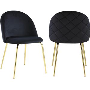 Vente-unique Set van 2 stoelen MELBOURNE - Fluweel en goudkleurig metaal - Zwart L cm x H cm x D cm