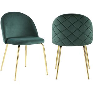 Vente-unique Set van 2 stoelen MELBOURNE - Fluweel en goudkleurig metaal - Groen L 50 cm x H 77 cm x D 55 cm