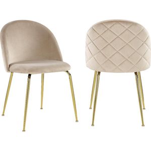 Set van 2 stoelen MELBOURNE - Fluweel en goudkleurig metaal - Beige L 50 cm x H 77 cm x D 55 cm