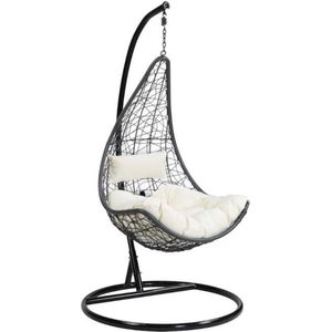 MYLIA Hangstoel OROSI van Gevlochten Hars - Zwart met Wit Kussen L 105 cm X H 195 cm X D 105 cm