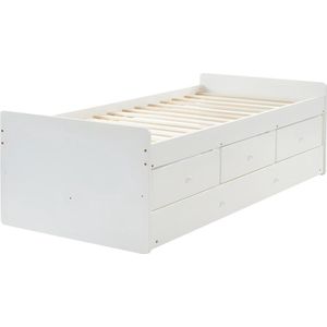 Vente-unique Uitschuifbaar bed TITOUAN met 3 lades - 90x190cm - MDG en dennenhout - Wi L 193.8 cm x H 60 cm x D 96.2 cm