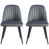 Set van 2 stoelen ELEANA - Fluweel en zwart metaal - Beige L 49 cm x H 81 cm x D 52 cm