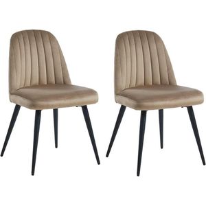 Set van 2 stoelen ELEANA - Fluweel en zwart metaal - Beige L 49 cm x H 81 cm x D 52 cm