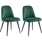 Set van 2 stoelen ELEANA - Fluweel en zwart metaal - Groen L 49 cm x H 81 cm x D 52 cm