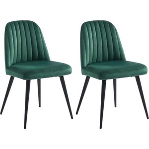 Set van 2 stoelen ELEANA - Fluweel en zwart metaal - Groen L 49 cm x H 81 cm x D 52 cm