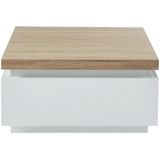 Salontafel HALO II - 2 lades - Gelakt MDF - Met LED-verlichting - Wit en eiken