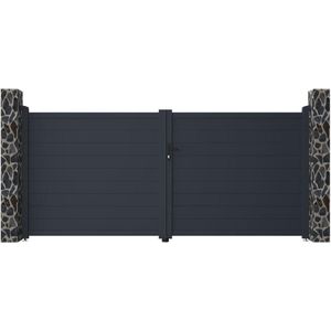 Draaipoort van aluminium antraciet - L355 x 166 cm - NAZARIO