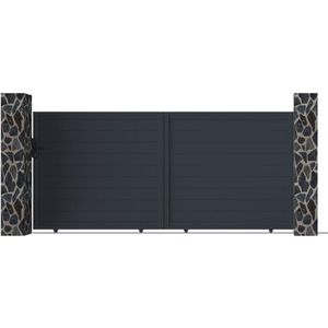 EXPERTLAND Schuifpoort van Antraciet Opengewerkt Aluminium - L374 X 165 cm