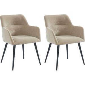 Set van 2 stoelen HEKA - Met armleuningen - Stof en metaal - Beige L 59.5 cm x H 78 cm x D 61 cm
