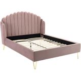 Bed  met glooiend hoofdeinde - 160 x 200 cm - Fluweel - Oud roze - SAGALI