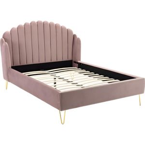 Bed  met glooiend hoofdeinde - 160 x 200 cm - Fluweel - Oud roze - SAGALI