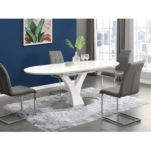 TALARA - Eettafel - Wit - MDF en Roestvrij Metaal - Uittrekbaar voor 6 à 8 Personen