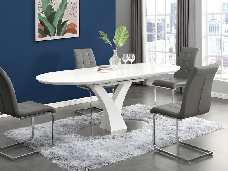 TALARA - Eettafel - Wit - MDF en Roestvrij Metaal - Uittrekbaar voor 6 à 8 Personen