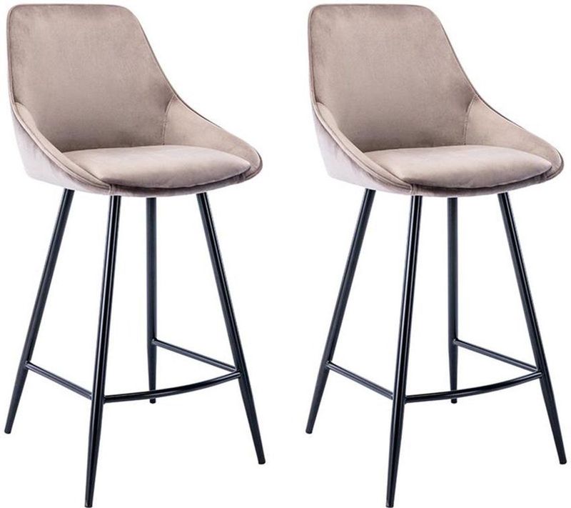 Vente-unique - Set van 2 Barkrukken MASURIE - Taupe - Fluweel - Metaal