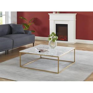 PASCAL MORABITO Design salontafel ARETHA - Marmer en metaal - Wit en goudkleurig - van Pascal Morabito L 90 cm x H 35 cm x D 90 cm
