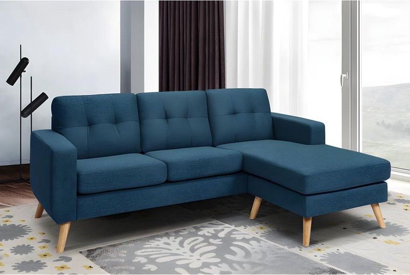 Vente-unique Omkeerbare hoekbank BARTHOLOME van stof - Donkerblauw L 198 cm x H 85 cm x D 160 cm