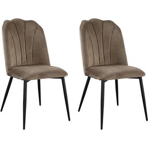 Set van 2 stoelen ROSARIO - Fluweeleffect en zwart metaal - Taupe L 66 cm x H 88 cm x D 46 cm