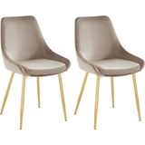 Set van 2 stoelen MASURIE - Fluweel en Goudkleurig metaal - Taupe L 49 cm x H 85.5 cm x D 56 cm