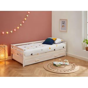 Vente-unique - Ausziehbett - 2 x 90 x 190 cm - Kiefer massiv & mdf - Geweißt - aedan ii