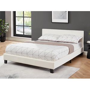 Bed CORNELIUS - 140x190cm - Wit kunstleer L 152 cm x H 78 cm x D 204 cm