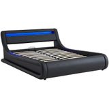 Kofferbed IRIS - 160 x 200 cm - Zwart kunstleer met LEDs