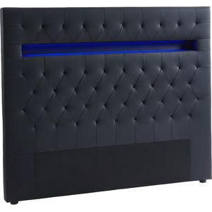 Vente-unique Hoofdeinde SUPERNOVA II - 160 cm - met LEDs - Zwart kunstleer L 170 cm x H 125 cm x D 7 cm