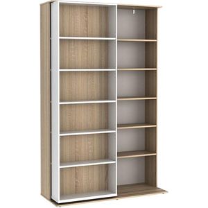 Uitschuifbare boekenkast PRALI - 18 nissen - Wit en eiken L 116.6 cm x H 185 cm x D 46 cm