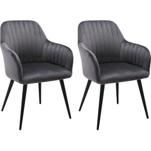 Set van 2 stoelen met armleuningen - Fluweel en zwart metaal - Grijs - ELEANA L 58 cm x H 82 cm x D 59 cm