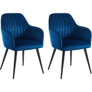 Set van 2 stoelen met armleuningen ELEANA - Fluweel & zwart metaal - Blauw L 58 cm x H 82 cm x D 59 cm