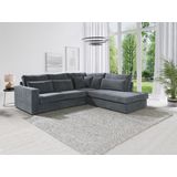 Hoekbank MONDOVI van ribfluweel - Grijs - Hoek rechts - XXL-formaat - Zachtheid en comfort - Trendy design